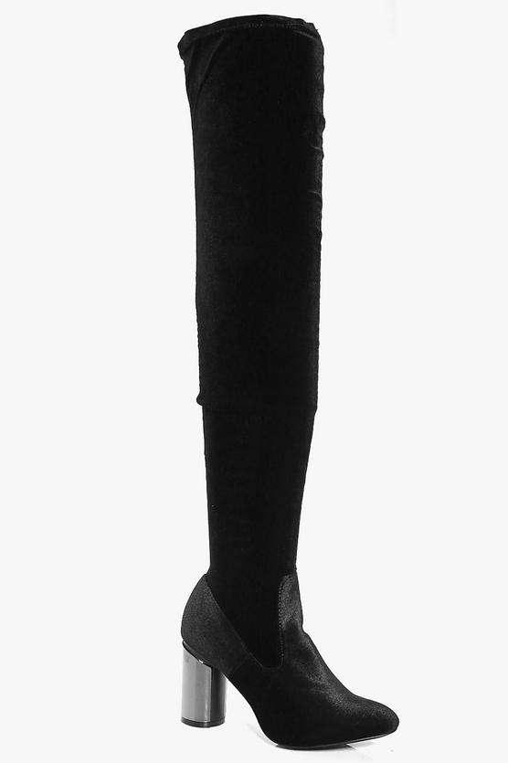 Alexis Pewter Cylinder Heel Thigh High Boot